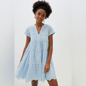 Maeve by Anthropologie Light Blue Eyelet Mini Dress